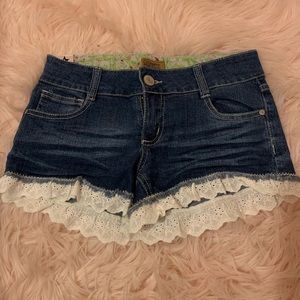 Denim shorts with eyelet detail